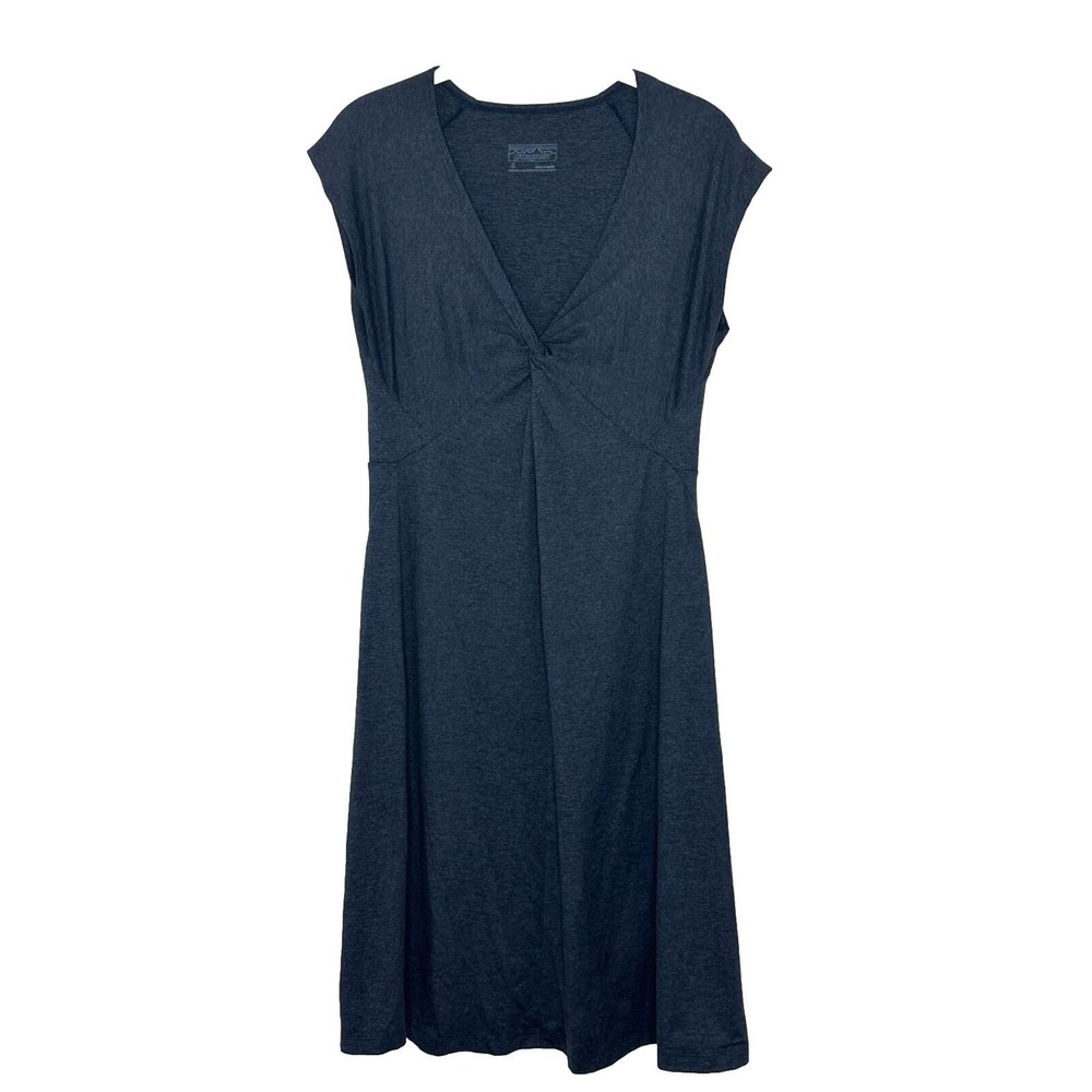 Patagonia Blue Bandha Front Twist Knot Sleeveless A-Line Midi Dress Women Sz S